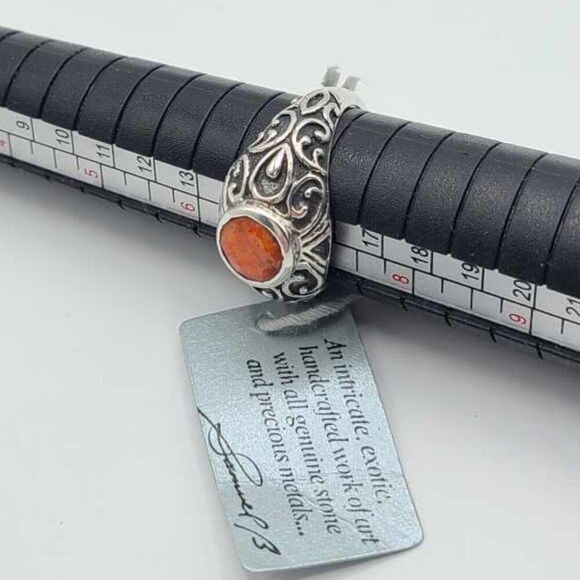 Samuel B Benham Orange Stone Sterling Silver Filigree Ring size 7 - Picture 6 of 12
